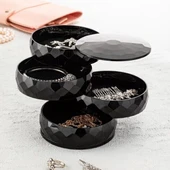 360 Derece Dönebilen 4 Katlı Takı - Toka - Küpe-Bileklik Organizer - Siyah thumbnail 1