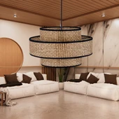 Otantik Trio Metal Kasalı Kahve Hasır Kaplama Rattan Salon Avize Üç Katlı Pasta Yatak Odası Sarkıt - 3