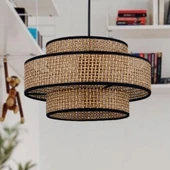 Otantik Trio Metal Kasalı Kahve Hasır Kaplama Rattan Salon Avize Üç Katlı Pasta Yatak Odası Sarkıt - 5