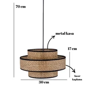 Otantik Trio Metal Kasalı Kahve Hasır Kaplama Rattan Salon Avize Üç Katlı Pasta Yatak Odası Sarkıt - 4