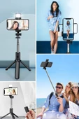® Kendiliğinden LED Işıklı Kumandalı Uzayabilen Selfie Çubuğu,Masa Üstü Tripod - 5
