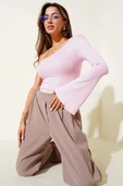 Tek Omuzlu Basic Bluz Pembe T4275 thumbnail 3