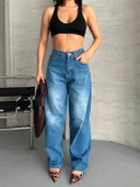 Baggy süper taş bıyık yıkama mavi jeans pantolon d2007 - 1