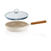 Schafer Ceramoni Seramik Tava 24 Cm Cam Kapaklı – Krem - 1
