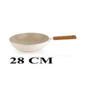 Schafer Ceramoni Seramik Wok Tava 28 Cm Cam Kapaklı-Krem - 5