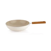 Schafer Ceramoni Seramik Wok Tava 28 Cm Cam Kapaklı-Krem - 4