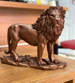 Dekoratif Aslanl Biblo Ev Ofis Heykal Polyester Bronz - 5