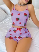 Kadın Mor Çilek desenli Şortlu Pijama Takımı 5061 - 1