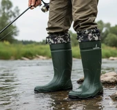 Konçlu PU Uzun Avcı Çizmesi - Su Geçirmez - Kaymaz Taban - Thermoking - Balıkçı Çiftçi Çizme thumbnail 7