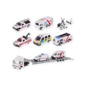 10 Parça Araç Taşıyan Tır Seti - Die Cast - DS047 - Ambulans - 1