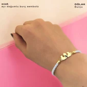 Burca Özel Taç Motifli Doğal Beyaz Derili 14 Ayar Altın Plakalı Hediye Bileklik-465 thumbnail 2