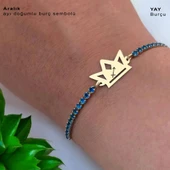 Doğum Ayına Özel Zincirli 14 Ayar Altın Plakalı Taç Figürlü Mavi Taş Desenli Hediye Bileklik-466 thumbnail 3