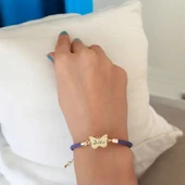 İsme Özel Kelebek Motifli Hakiki Mor Derili 14 Ayar Altın Plakalı Hediye Bileklik-469 thumbnail 2