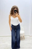 Geniş Paça Koyu Mavi Jean Pantolon - 4