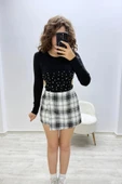 Siyah Beyaz Desenli Mini Etek - 1