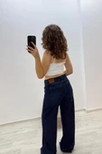 Geniş Paça Koyu Mavi Jean Pantolon - 5
