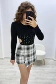 Siyah Beyaz Desenli Mini Etek - 4
