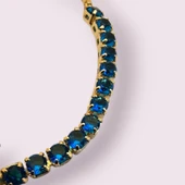 Harfe Özel Zincirli 14 Ayar Altın Plakalı Taç Figürlü Mavi Taş Desenli Hediye Bileklik-466 thumbnail 5