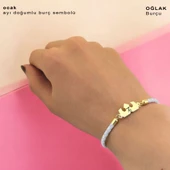 Doğum Ayına Özel 14 Ayar Altın Plakalı Taç Motifli Doğal Beyaz Derili Hediye Bileklik-465 thumbnail 2