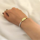 Harfe Özel 14 Ayar Altın Plakalı Taç Motifli Doğal Beyaz Derili Hediye Bileklik-465 thumbnail 3