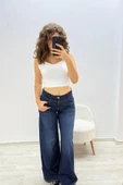 Geniş Paça Koyu Mavi Jean Pantolon - 1