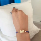 Harfe Özel 14 Ayar Altın Plakalı Kelebek Motifli Hakiki Mor Derili Hediye Bileklik-469 thumbnail 2