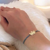 İsme Özel Taç Figürlü Mavi Taş Desenli Zincirli 14 Ayar Altın Plakalı Hediye Bileklik-466 thumbnail 4