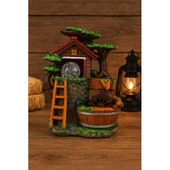 Köy Evi Değirmeni Huzur Veren Su Sesi Şelale Fıskiye LED Işıklı Masaüstü Dekoratif Ev Ofis Biblo K thumbnail 1