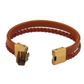 Sembole Özel Doğal Kahverengi Derili 14 Ayar Altın Plakalı Taç Motifli Hediye Bileklik-467 thumbnail 4