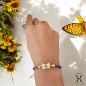 Burca Özel Kelebek Motifli Hakiki Mor Derili 14 Ayar Altın Plakalı Hediye Bileklik-469 - 2