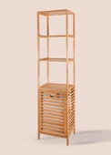 The Mia Bambu 4 Raflı Banyo Düzenleyici Dolap ve Çamaşır Sepeti 160x40x33 Cm thumbnail 5