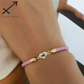 Burca Özel Kalp Motifli Doğal Pembe Derili 14 Ayar Altın Plakalı Hediye Bileklik-473 thumbnail 2