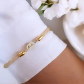 İsme Özel Kalp Figürlü Hasır Kordonlu 14 Ayar Altın Plakalı Hediye Bileklik-474 thumbnail 2