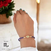 Burca Özel Kalp Figürlü Doğal Mor Derili 14 Ayar Altın Plakalı Hediye Bileklik-472 thumbnail 2