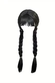 Wednesday Addams Karakter Peruk – 61 cm Uzunluk, Isıya Dayanıklı Sentetik Örgülü Saç, Doğal Siyah, Halloween & Parti Kostüm Peruğu - 3