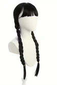 Wednesday Addams Karakter Peruk – 61 cm Uzunluk, Isıya Dayanıklı Sentetik Örgülü Saç, Doğal Siyah, Halloween & Parti Kostüm Peruğu - 6