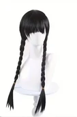Wednesday Addams Karakter Peruk – 61 cm Uzunluk, Isıya Dayanıklı Sentetik Örgülü Saç, Doğal Siyah, Halloween & Parti Kostüm Peruğu - 4
