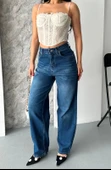 BİÇOMİ Baggy süper taş bıyık yıkama koyu mavi jeans pantolon d2007 thumbnail 1
