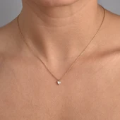 14 Ayar Mikron Altın Kaplama Zarif ve Şık Kalp Tek Taşlı Gümüş Kolye - CNS00660 thumbnail 3