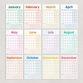 12 Aylık Planlayıcı Zamansız Takvim, Alışkanlık Takip Planlayıcı, Sürekli Takvim, Renkli Tarihsiz Takvim, 33 x 48 cm, A4 thumbnail 8