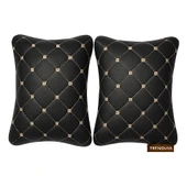 Bej Nakışlı Renk Oto Boyun Yastığı 2’li Kapitone Araç Sürüş Desteği ve Seyahat Yastığı - 1