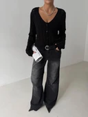 Küçük düğmeli küçük örgülü triko hırka siyah thumbnail 3