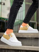 KB-X155 Kuback Beyaz Cilt Bej Süet Detaylı Beyaz Yüksek Taban Günlük Spor Ayakkabı thumbnail 2