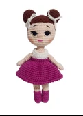 Ekru Fuşya Nazlı Bebek Amigurumi Organik Anahtarlık Oyuncak - 1