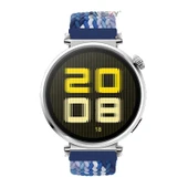 Sneezy Huawei Watch GT5 41mm İle Uyumlu Metal Klips Solo Fiberlink Kumaş Örgü Kordon Mavi Beyaz - 3