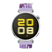 Sneezy Huawei Watch GT5 41mm İle Uyumlu Metal Klips Solo Fiberlink Kumaş Örgü Kordon  Lila Beyaz - 3