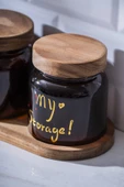 Acar 7937 Pierre 3 Lü Akasya Ahşap Kapak ve Tepsili Kavanoz Seti 12 Cm - Amber - 2