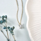 14 Ayar Mikron Altın Kaplama Zarif Baget Gümüş Kolye Doğum Taşı Seçenekliı - CNS00664 - 3