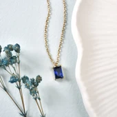 14 Ayar Mikron Altın Kaplama Zarif Baget Gümüş Kolye Doğum Taşı Seçenekliı - CNS00664 - 1