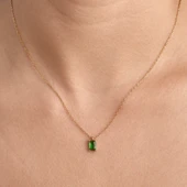 14 Ayar Mikron Altın Kaplama Zarif Baget Gümüş Kolye Doğum Taşı Seçenekliı - CNS00664 - 5